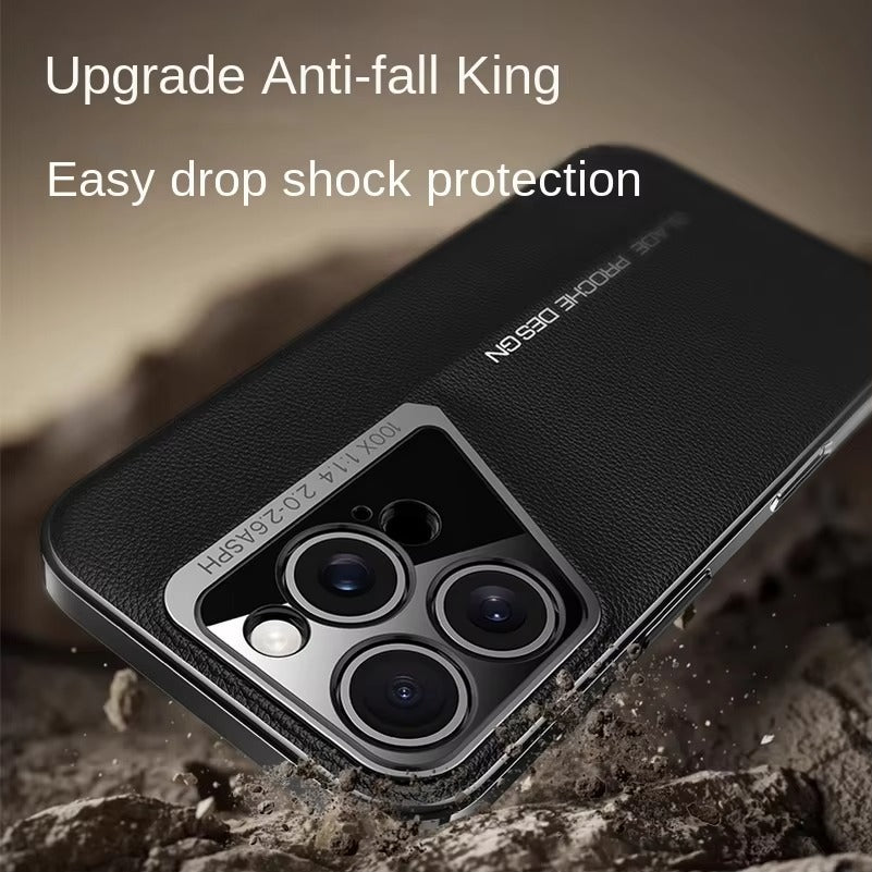 Luxury iPhone Case — Vegan Leather Hard Back Cover with Camera Lens Protection, Anti-Fingerprint Anti-Scratch Design & Elegant Minimal Style
