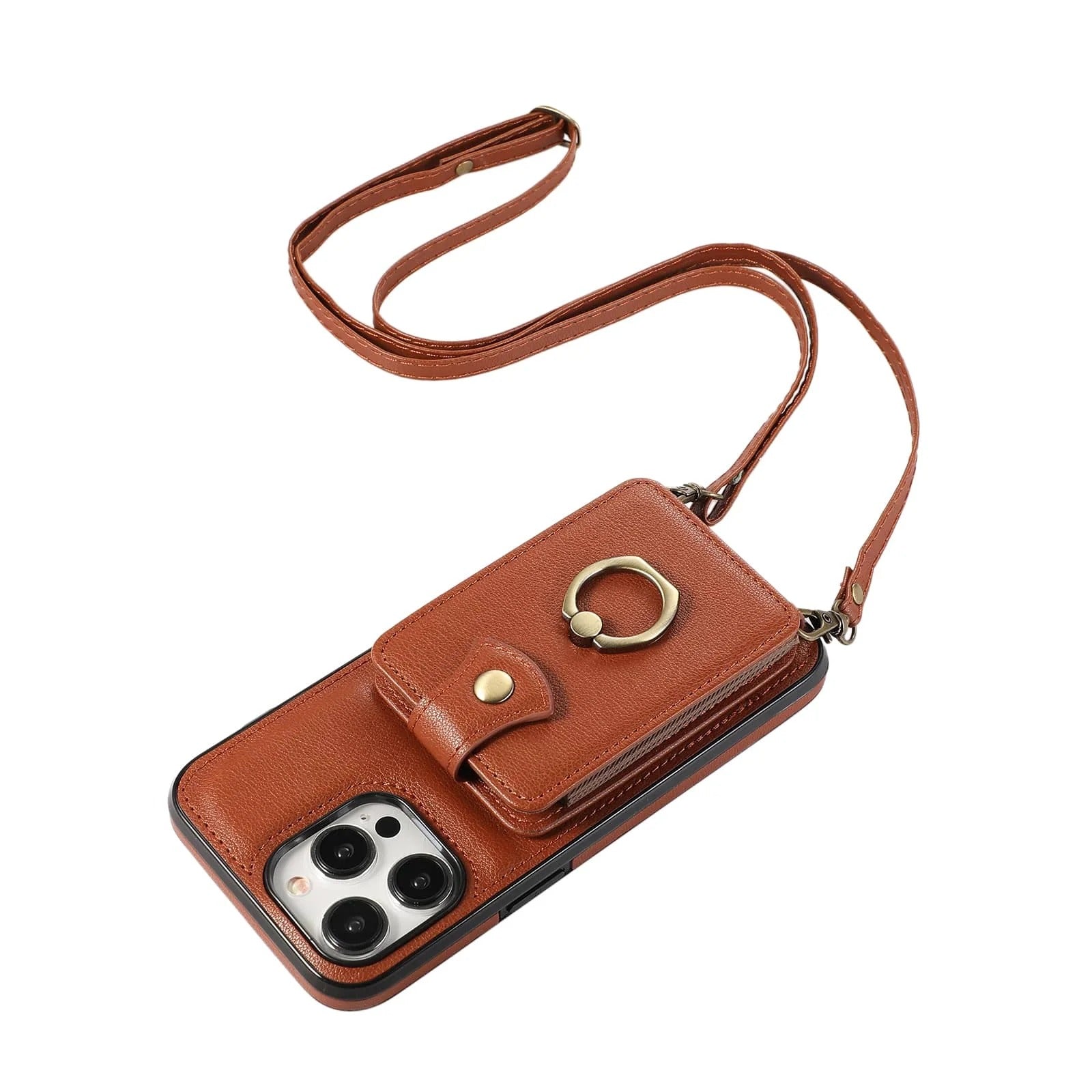 Luxury iPhone Case — Wallet Cover with Card Holder, 360° Rotating Finger Ring Kickstand, RFID-Blocking PU Leather Full-Protection Design for iPhone 17 Pro Max and Air