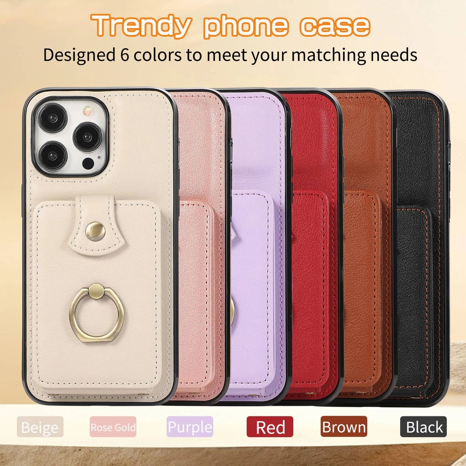 Luxury iPhone Case — Wallet Cover with Card Holder, 360° Rotating Finger Ring Kickstand, RFID-Blocking PU Leather Full-Protection Design for iPhone 17 Pro Max and Air