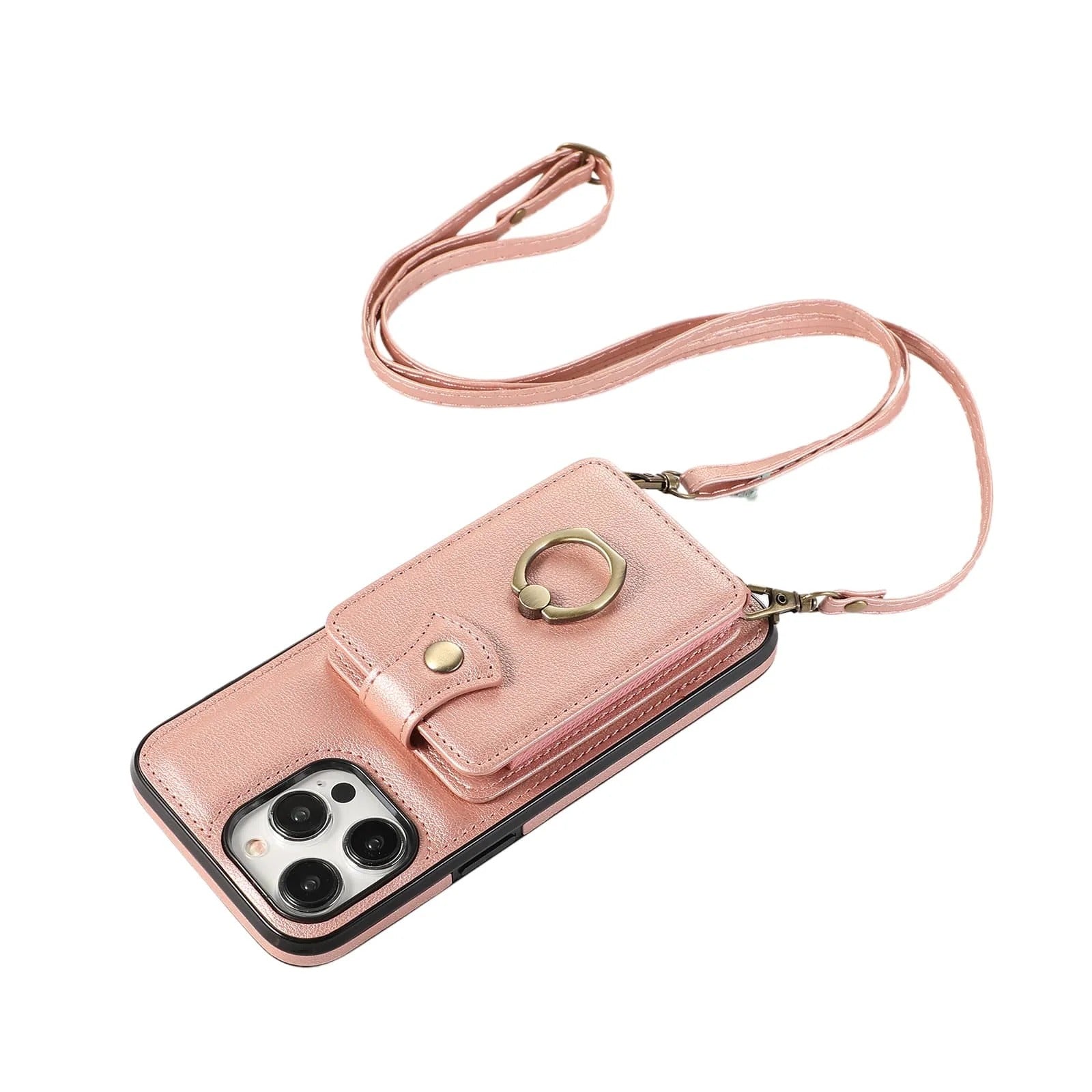 Luxury iPhone Case — Wallet Cover with Card Holder, 360° Rotating Finger Ring Kickstand, RFID-Blocking PU Leather Full-Protection Design for iPhone 17 Pro Max and Air