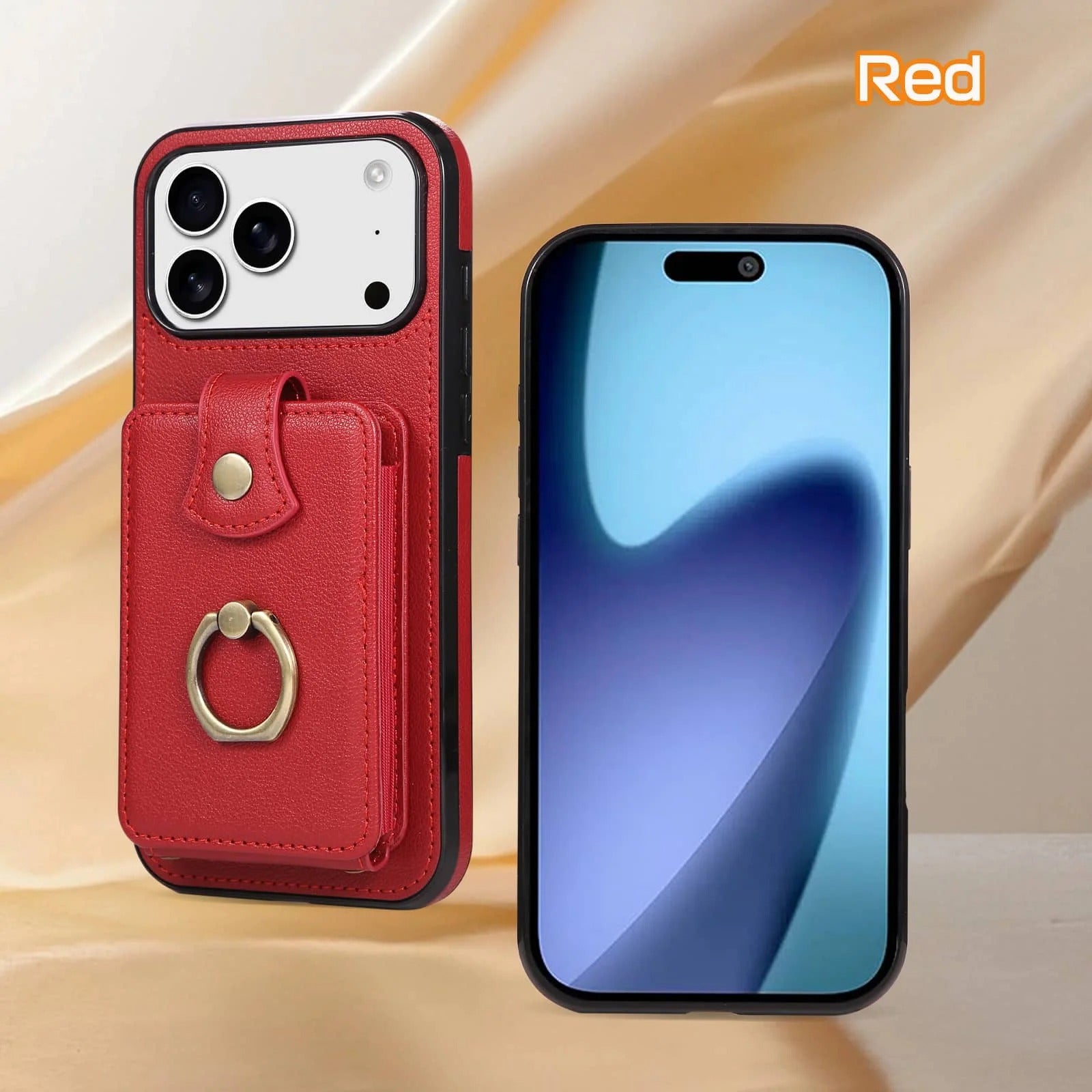 Luxury iPhone Case — Wallet Cover with Card Holder, 360° Rotating Finger Ring Kickstand, RFID-Blocking PU Leather Full-Protection Design for iPhone 17 Pro Max and Air