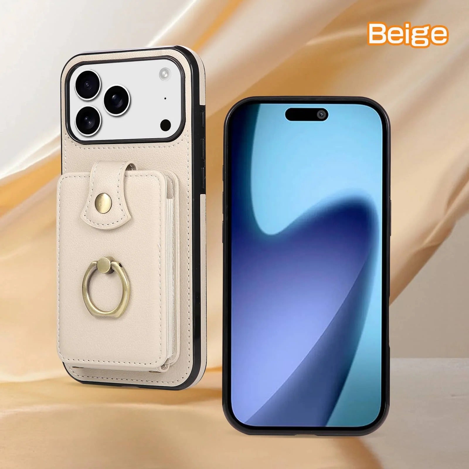 Luxury iPhone Case — Wallet Cover with Card Holder, 360° Rotating Finger Ring Kickstand, RFID-Blocking PU Leather Full-Protection Design for iPhone 17 Pro Max and Air