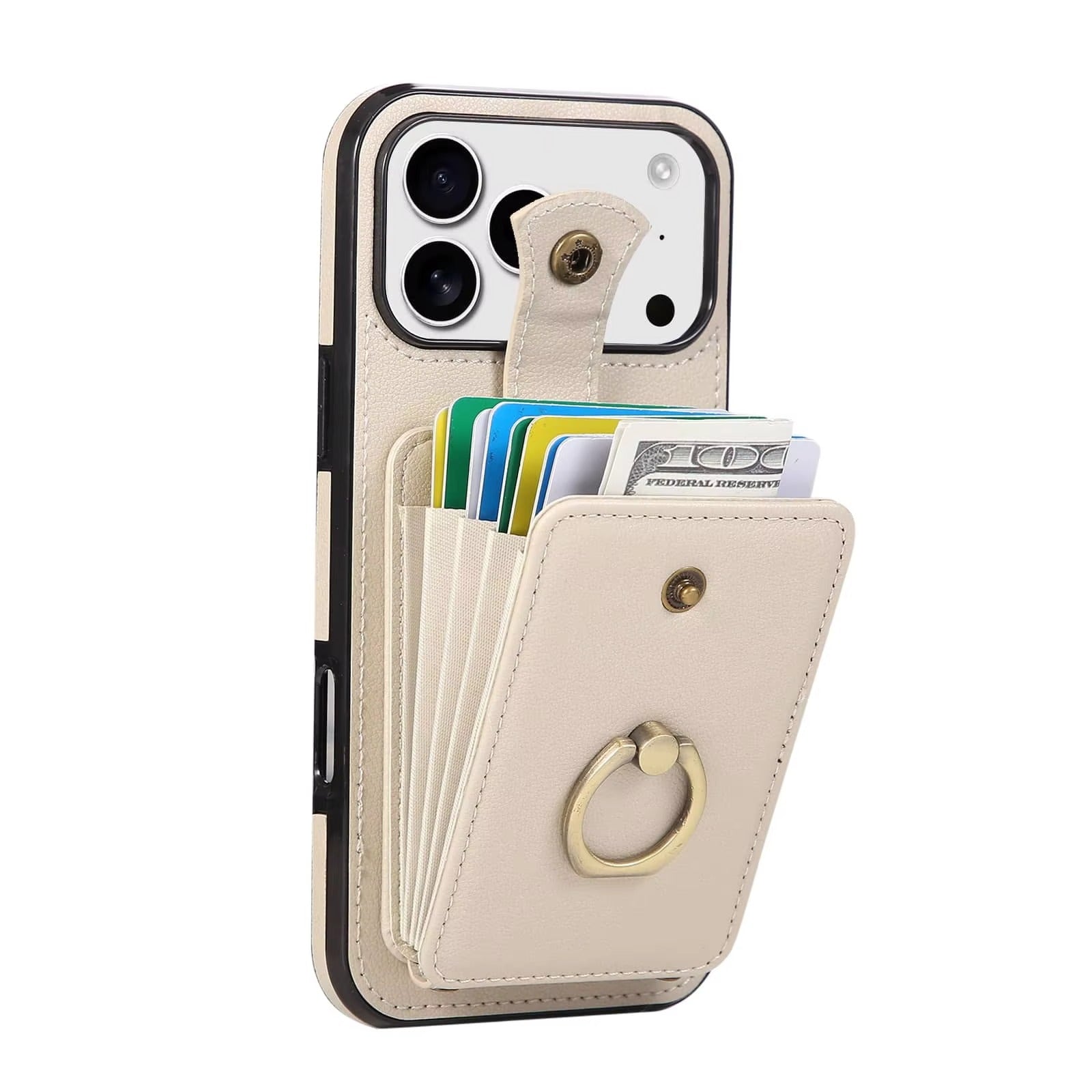 Luxury iPhone Case — Wallet Cover with Card Holder, 360° Rotating Finger Ring Kickstand, RFID-Blocking PU Leather Full-Protection Design for iPhone 17 Pro Max and Air