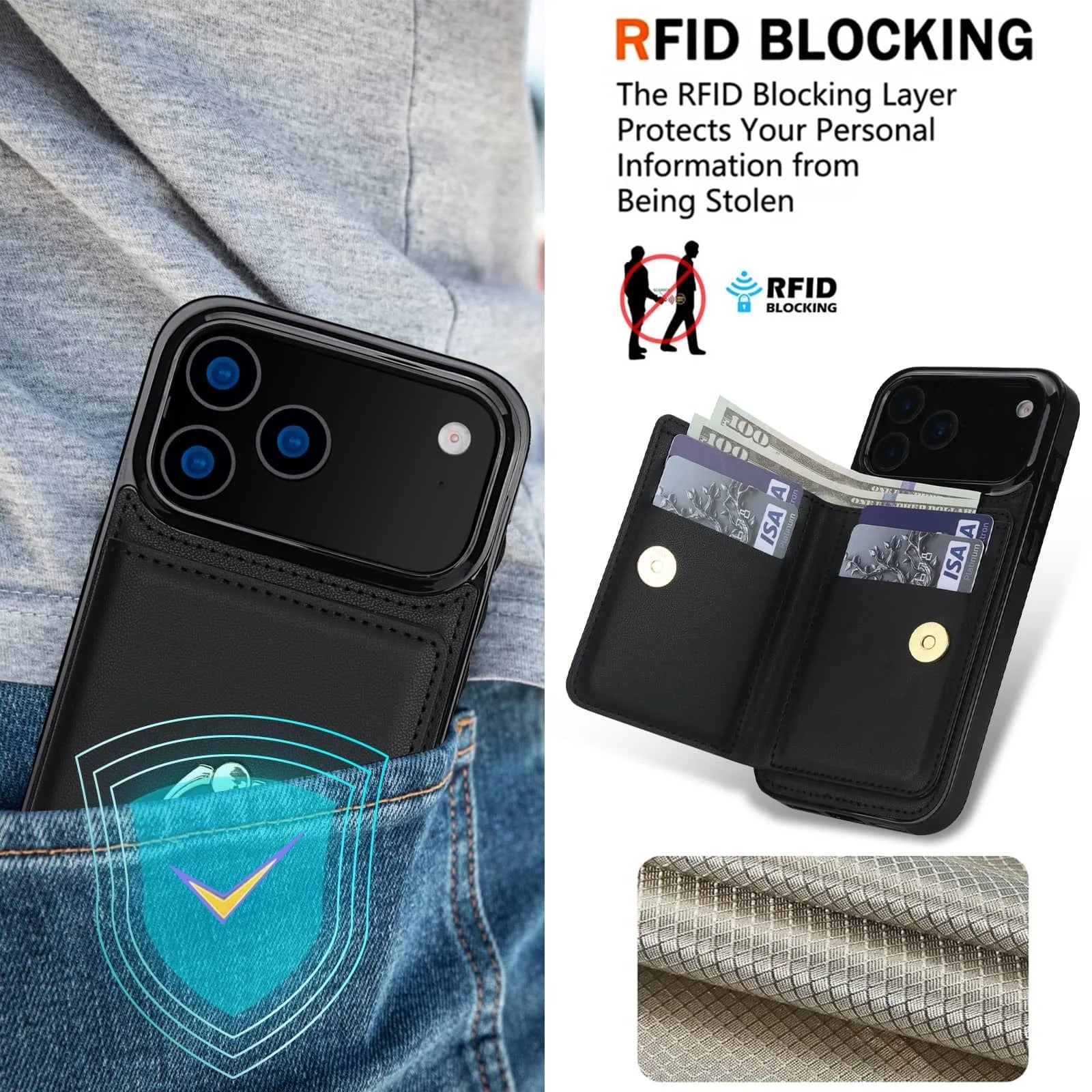 Luxury iPhone Case — Wallet Cover with Card Holder, 360° Rotating Ring Kickstand, Magnetic Clasp & Shockproof PU Leather Full-Coverage Design for iPhone 17 Pro Max and Air