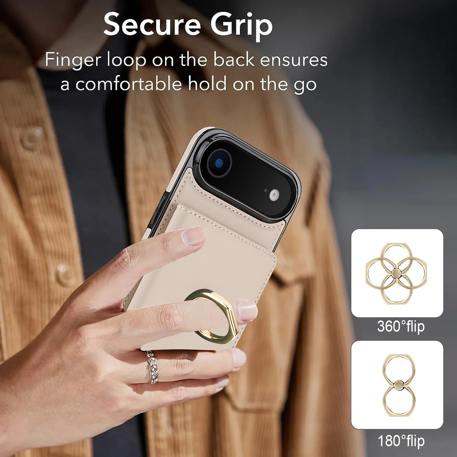 Luxury iPhone Case — Wallet Cover with Card Holder, 360° Rotating Ring Kickstand, Magnetic Clasp & Shockproof PU Leather Full-Coverage Design for iPhone 17 Pro Max and Air