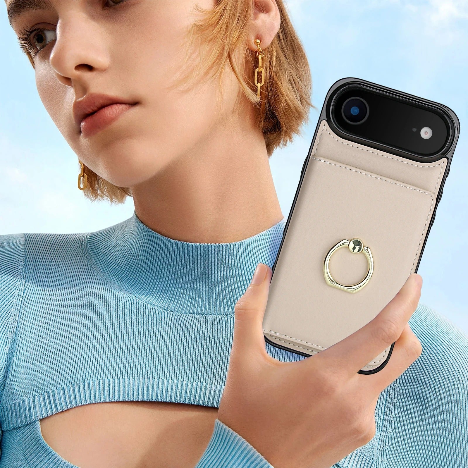 Luxury iPhone Case — Wallet Cover with Card Holder, 360° Rotating Ring Kickstand, Magnetic Clasp & Shockproof PU Leather Full-Coverage Design for iPhone 17 Pro Max and Air