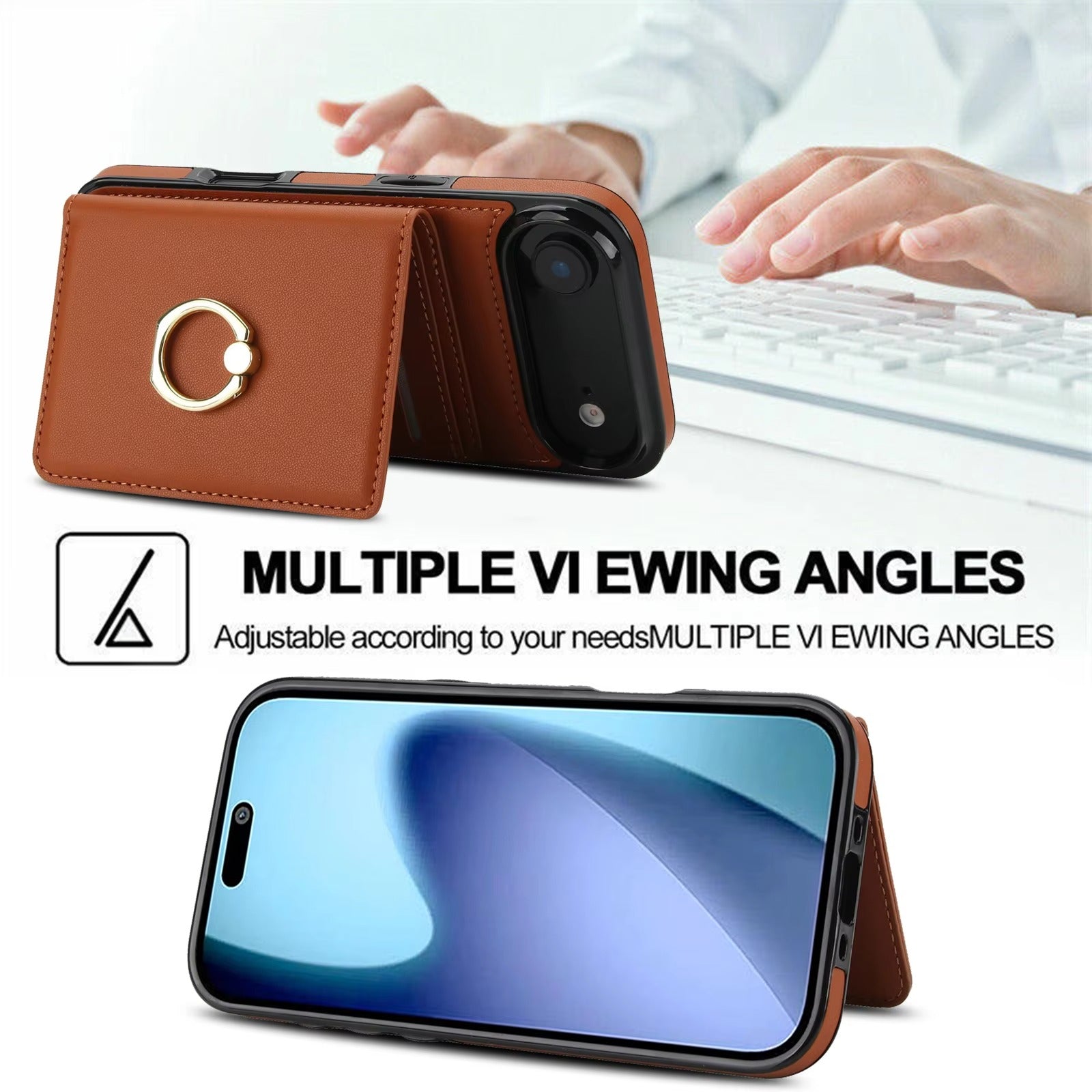 Luxury iPhone Case — Wallet Cover with Card Holder, 360° Rotating Ring Kickstand, Magnetic Clasp & Shockproof PU Leather Full-Coverage Design for iPhone 17 Pro Max and Air