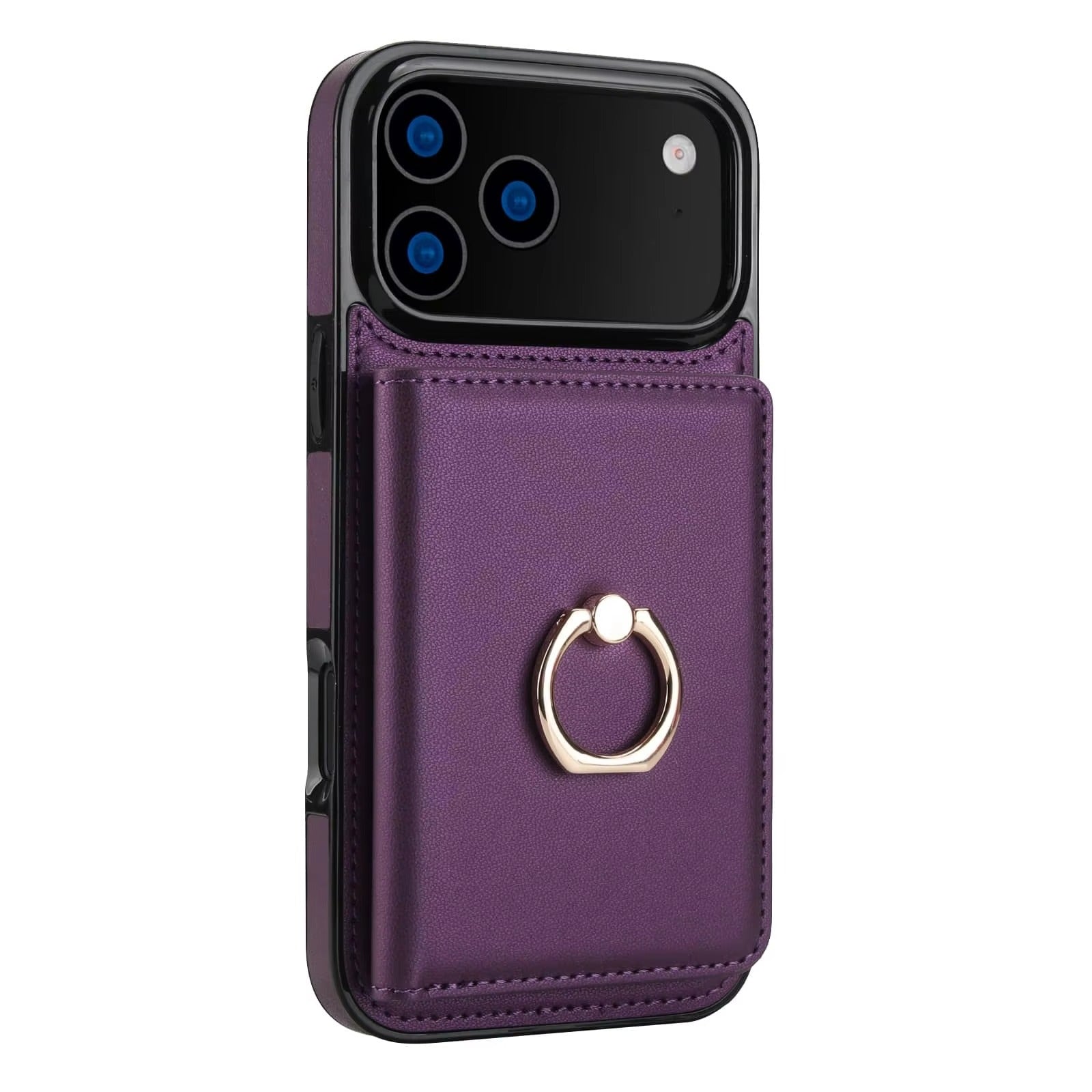 Luxury iPhone Case — Wallet Cover with Card Holder, 360° Rotating Ring Kickstand, Magnetic Clasp & Shockproof PU Leather Full-Coverage Design for iPhone 17 Pro Max and Air