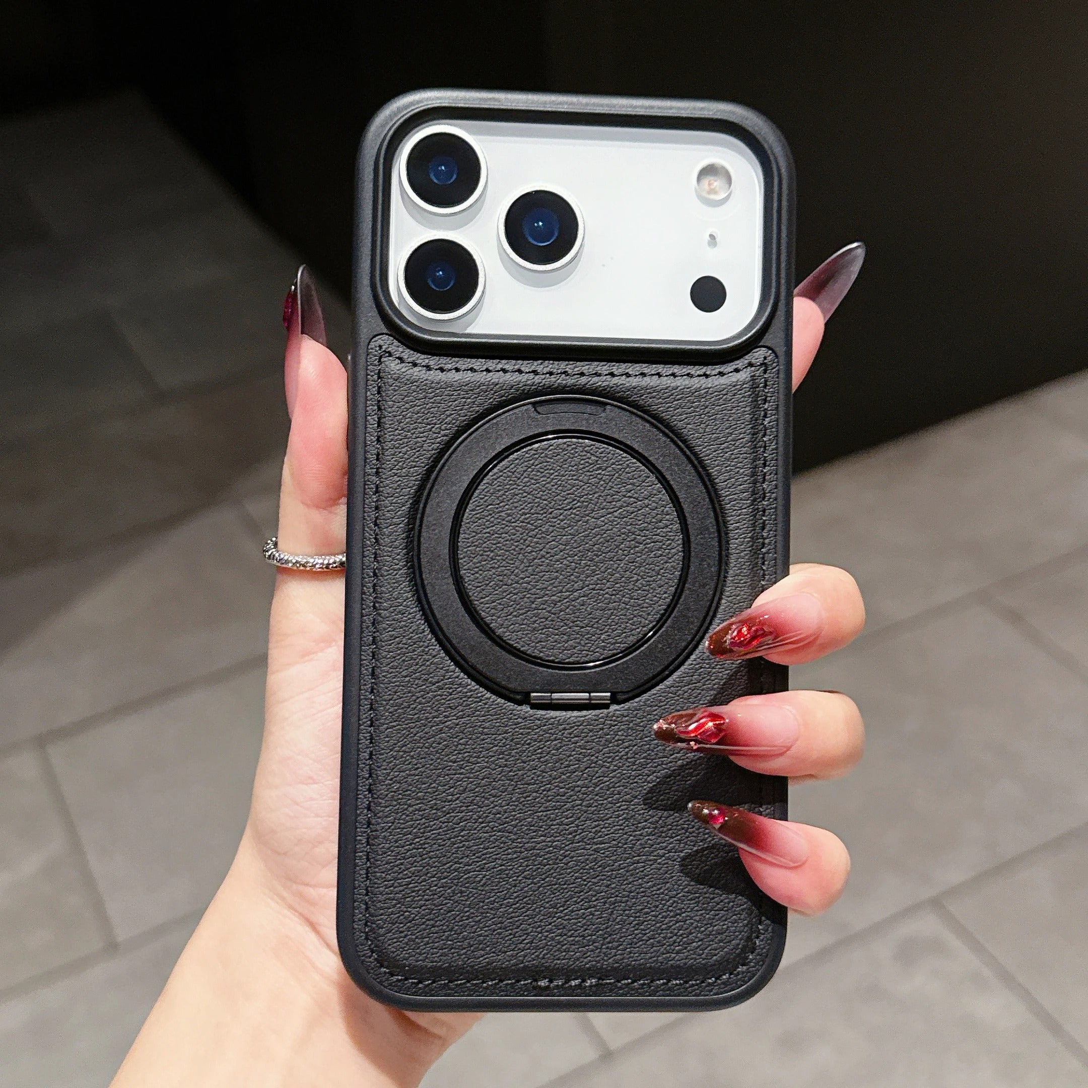 Luxury iPhone Case — Wax PU Leather Magnetic Cover with 360° Rotating Ring Stand, Wireless-Charging Safe Design and Business Shockproof Protection