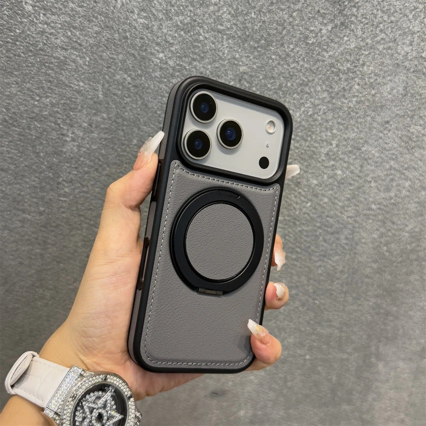 Luxury iPhone Case — Wax PU Leather Magnetic Cover with 360° Rotating Ring Stand, Wireless-Charging Safe Design and Business Shockproof Protection