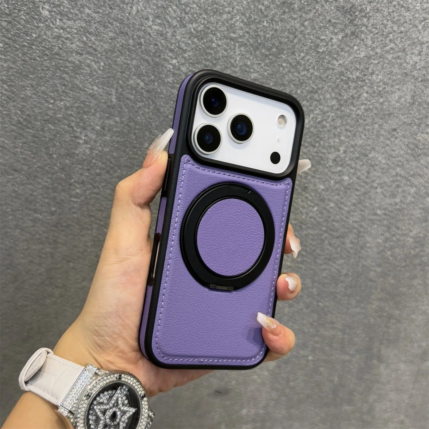 Luxury iPhone Case — Wax PU Leather Magnetic Cover with 360° Rotating Ring Stand, Wireless-Charging Safe Design and Business Shockproof Protection