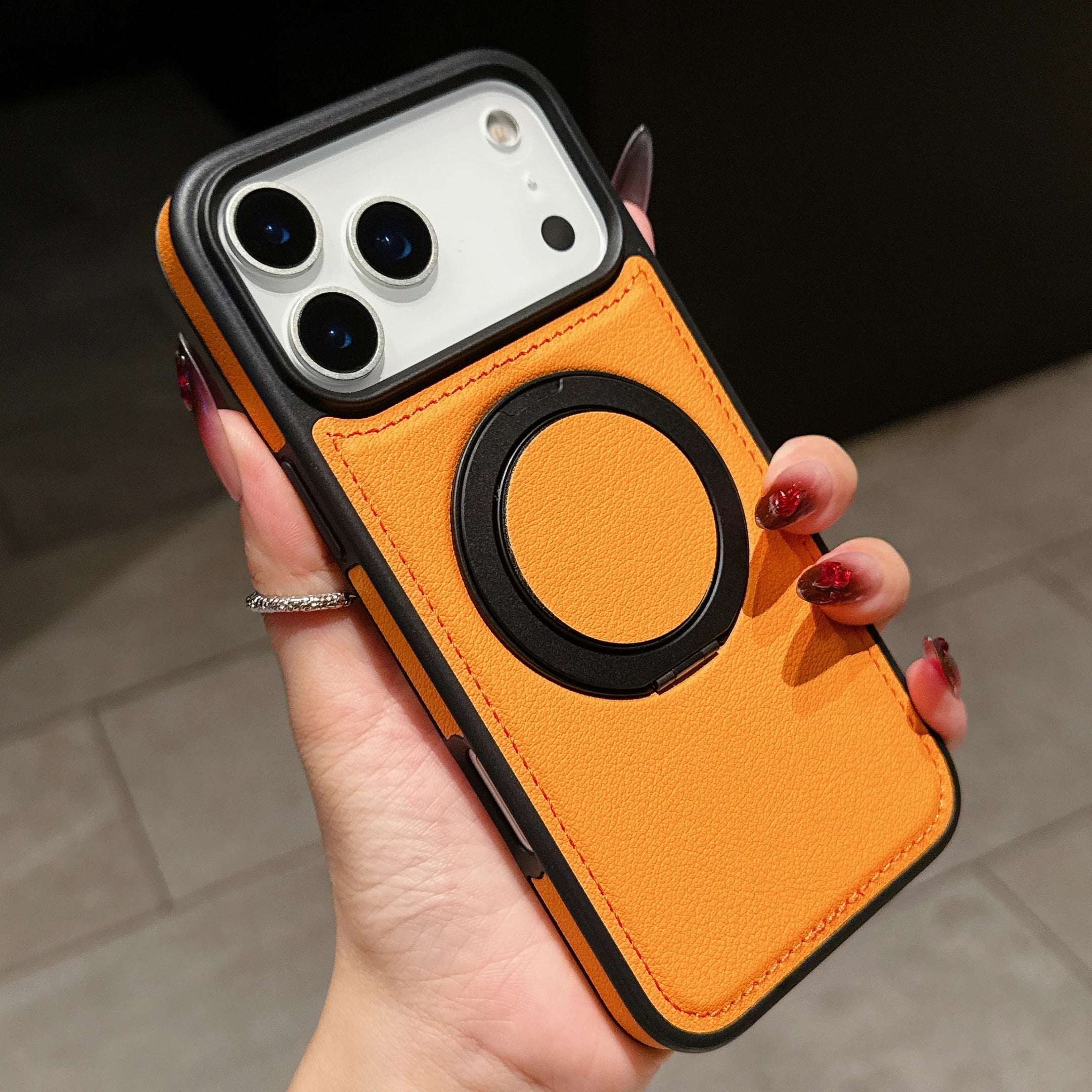 Luxury iPhone Case — Wax PU Leather Magnetic Cover with 360° Rotating Ring Stand, Wireless-Charging Safe Design and Business Shockproof Protection