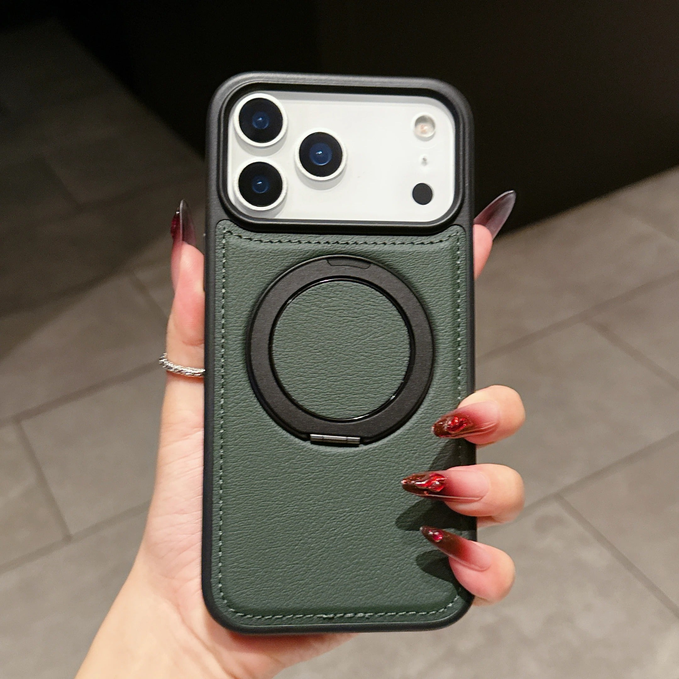 Luxury iPhone Case — Wax PU Leather Magnetic Cover with 360° Rotating Ring Stand, Wireless-Charging Safe Design and Business Shockproof Protection