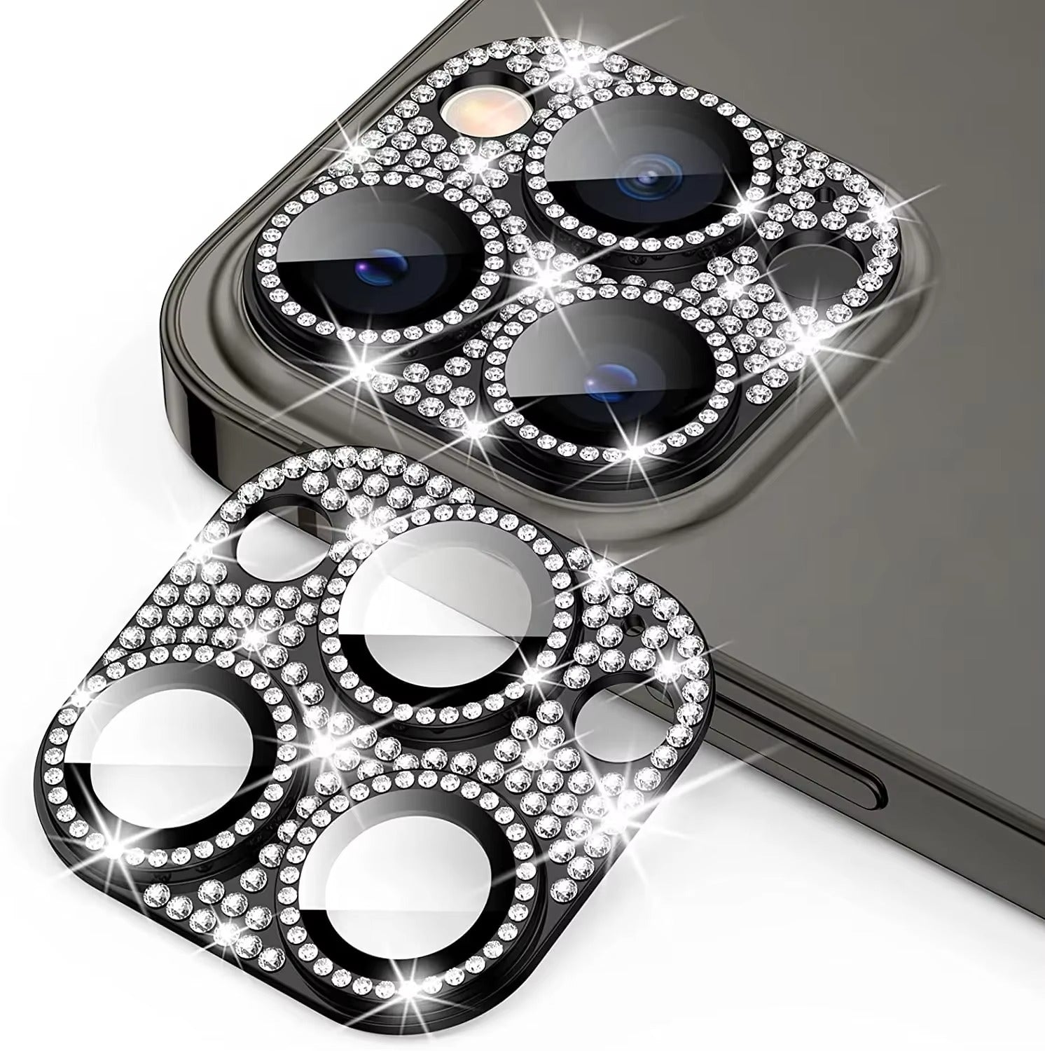 Luxury iPhone Diamond Camera Lens Protector, Metal Glass Lens Cover with Full Coverage, Scratch Resistance & Decorative Protection