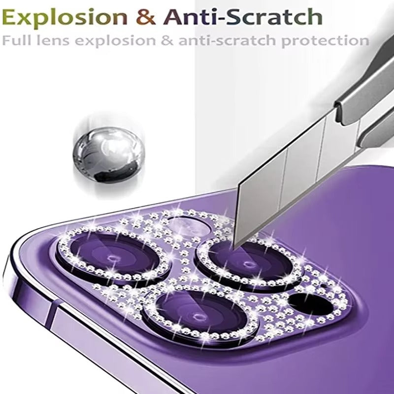 Luxury iPhone Diamond Camera Lens Protector, Metal Glass Lens Cover with Full Coverage, Scratch Resistance & Decorative Protection