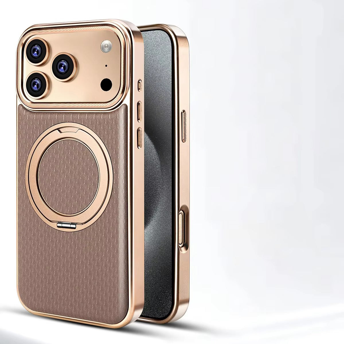 Luxury iPhone Case — Diamond Pattern Leather MagSafe Cover with Rotating Bracket Holder, Full-Coverage Shockproof Protection and Anti-Fingerprint Finish