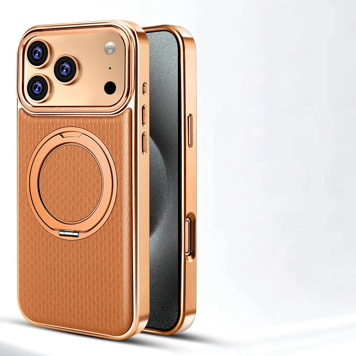 Luxury iPhone Case — Diamond Pattern Leather MagSafe Cover with Rotating Bracket Holder, Full-Coverage Shockproof Protection and Anti-Fingerprint Finish