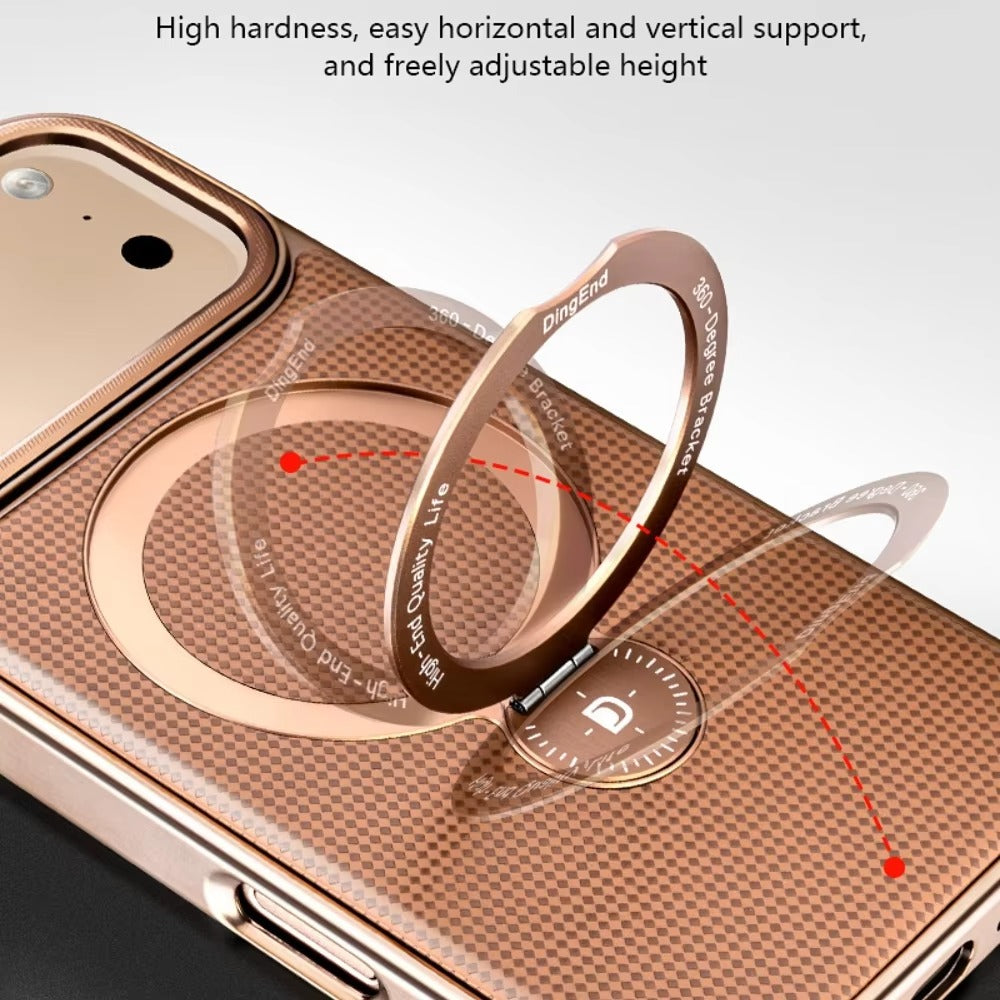 Luxury iPhone Case — Diamond Pattern Leather MagSafe Cover with Rotating Bracket Holder, Full-Coverage Shockproof Protection and Anti-Fingerprint Finish