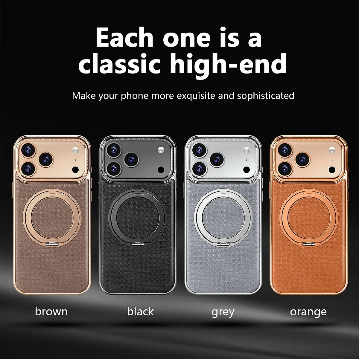 Luxury iPhone Case — Diamond Pattern Leather MagSafe Cover with Rotating Bracket Holder, Full-Coverage Shockproof Protection and Anti-Fingerprint Finish