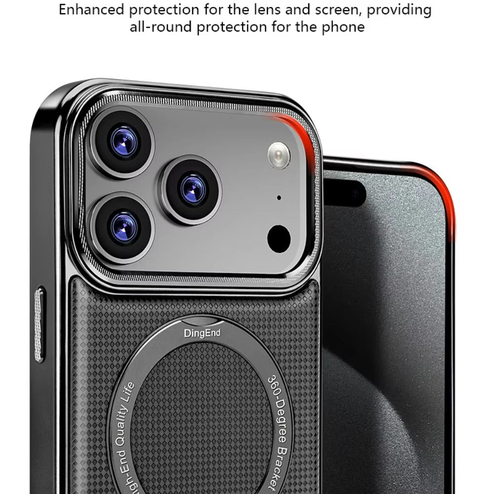 Luxury iPhone Case — Diamond Pattern Leather MagSafe Cover with Rotating Bracket Holder, Full-Coverage Shockproof Protection and Anti-Fingerprint Finish