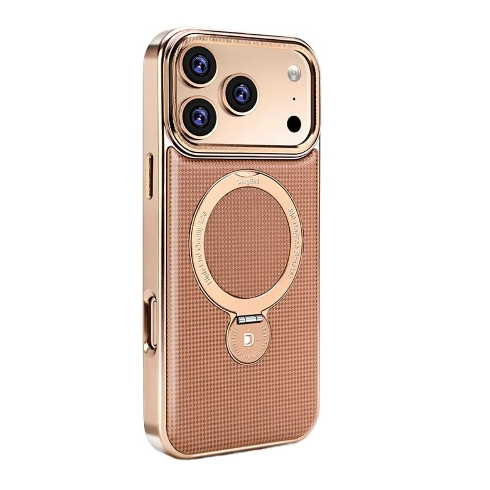 Luxury iPhone Case — Diamond Pattern Leather MagSafe Cover with Rotating Bracket Holder, Full-Coverage Shockproof Protection and Anti-Fingerprint Finish
