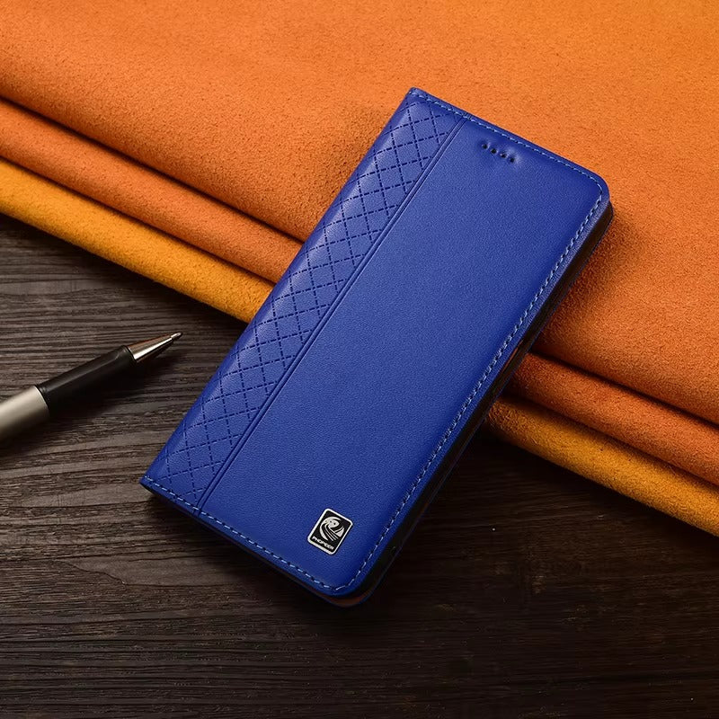 Luxury iPhone Case — Genuine Leather Flip Cover with Magnetic Closure, Card Slot Holder, Business-Style Kickstand and Full-Body Shockproof Protection