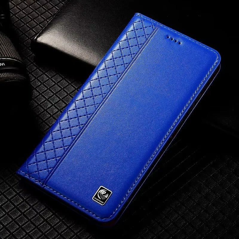 Luxury iPhone Case — Genuine Leather Flip Cover with Magnetic Closure, Card Slot Holder, Business-Style Kickstand and Full-Body Shockproof Protection