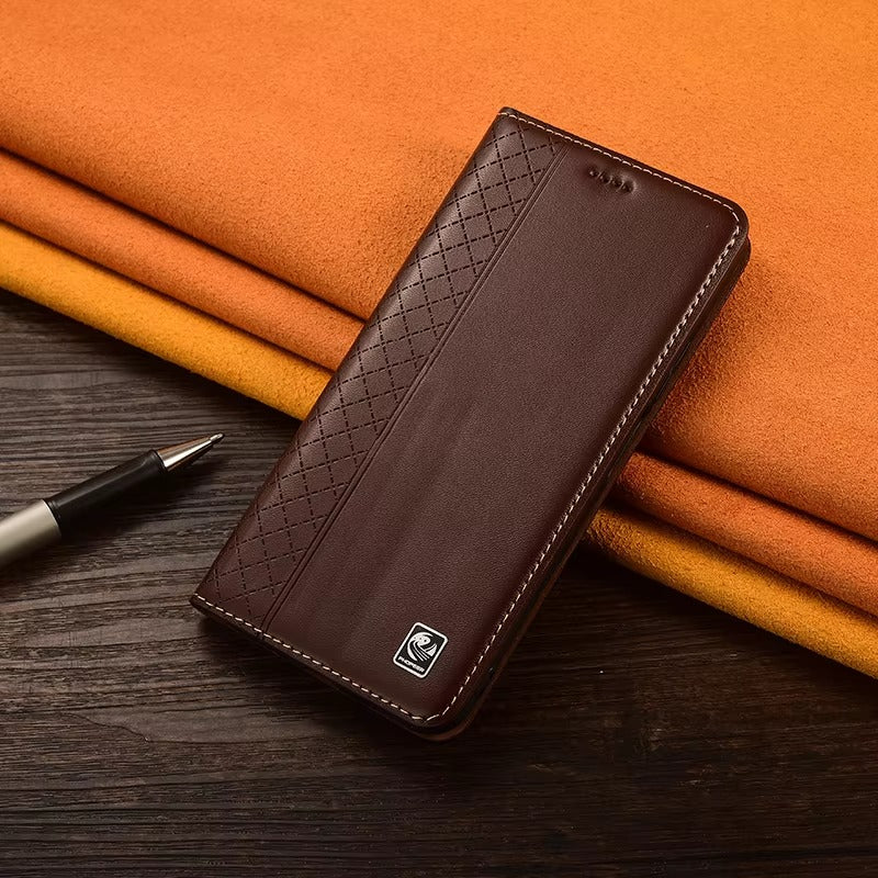 Luxury iPhone Case — Genuine Leather Flip Cover with Magnetic Closure, Card Slot Holder, Business-Style Kickstand and Full-Body Shockproof Protection