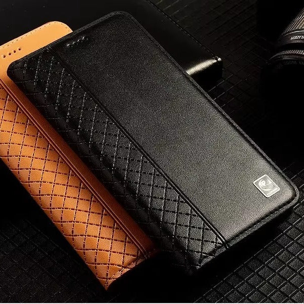 Luxury iPhone Case — Genuine Leather Flip Cover with Magnetic Closure, Card Slot Holder, Business-Style Kickstand and Full-Body Shockproof Protection