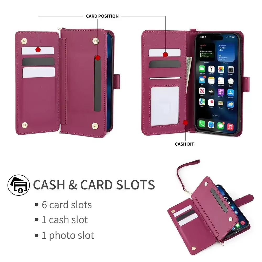 Luxury iPhone Case — Leather Flip Wallet Cover with Card Holder, Shockproof Protective Design and Stylish Full-Body Functionality