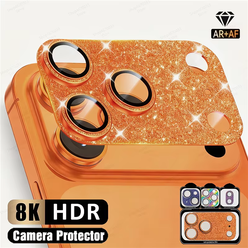 Luxury iPhone Glitter Camera Lens Protector, Metal Alloy Tempered Glass Film with Full Coverage, Scratch Resistance & Decorative Protection