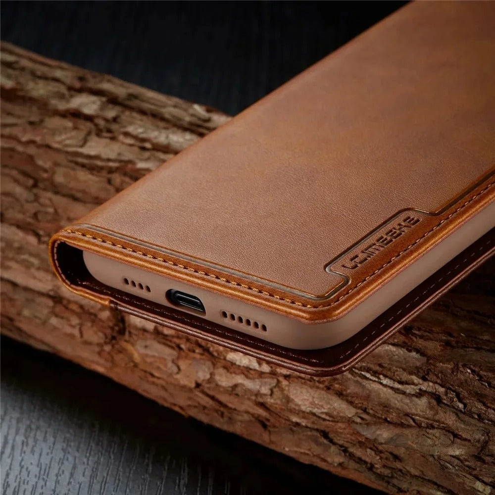 Luxury iPhone Case — PU Leather Flip Cover with Card & SIM Slots, Slim Folio Design, Magnetic Closure, Lightweight Stylish Full-Body Protection