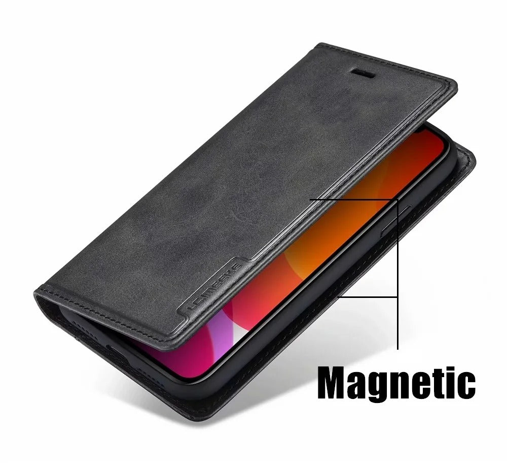 Luxury iPhone Case — PU Leather Flip Cover with Card & SIM Slots, Slim Folio Design, Magnetic Closure, Lightweight Stylish Full-Body Protection