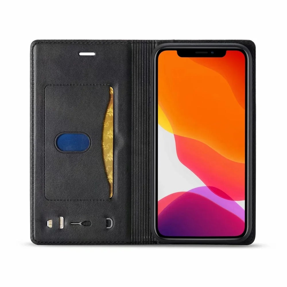 Luxury iPhone Case — PU Leather Flip Cover with Card & SIM Slots, Slim Folio Design, Magnetic Closure, Lightweight Stylish Full-Body Protection