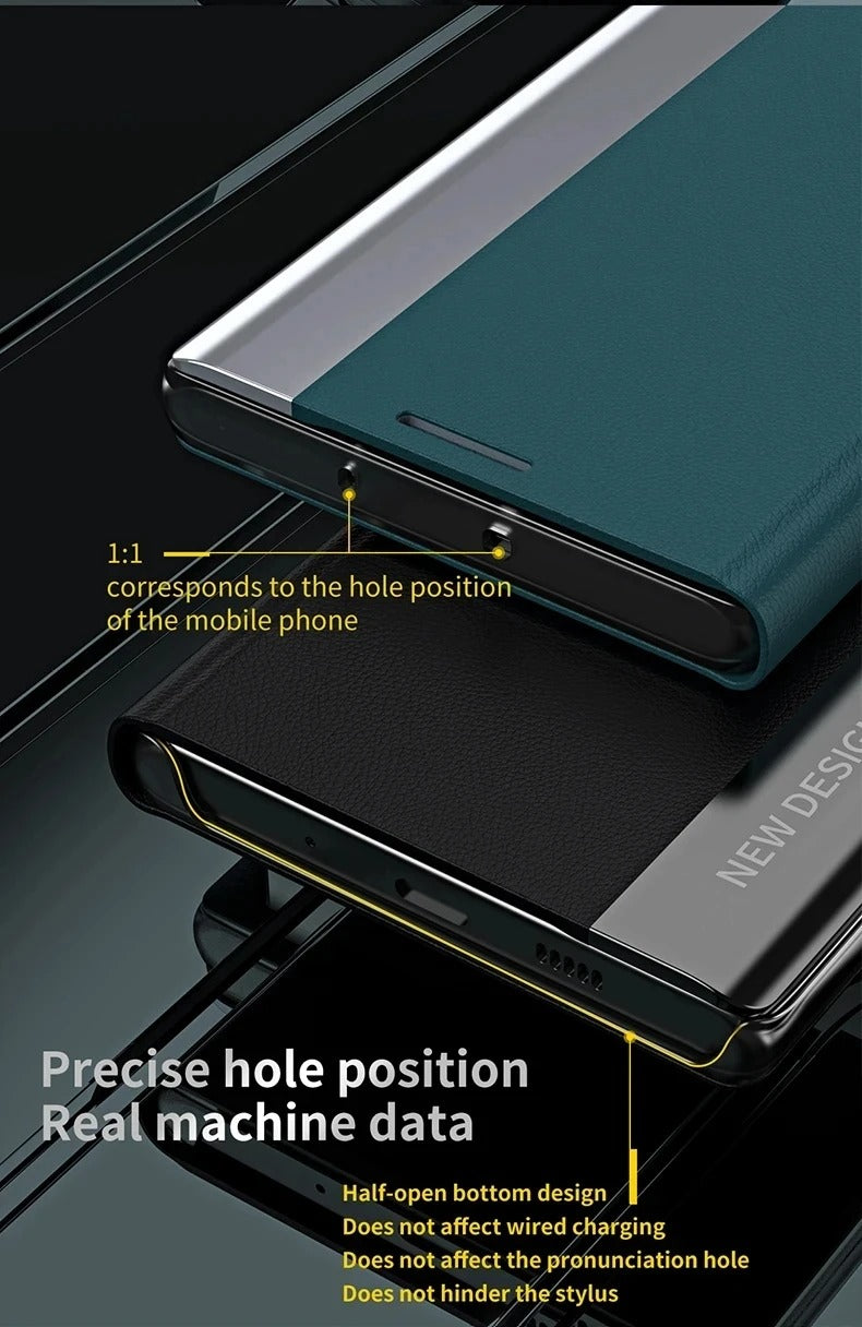 Luxury iPhone Case — Leather Flip Cover with Plating Book-Style Design, Kickstand Holder, Shockproof Protection and Anti-Fingerprint Matte Finish