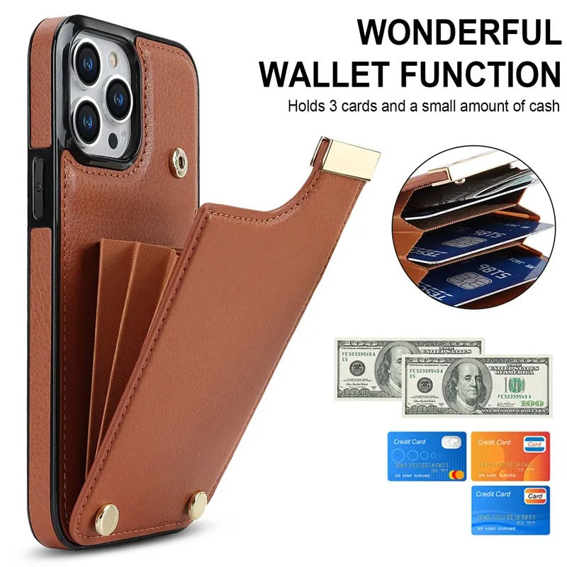 Luxury iPhone Case — Leather Wallet Cover with Card Holders, Kickstand Function, Full-Body Shockproof Protection in a Stylish Functional Design