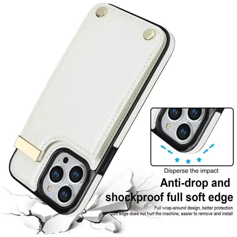 Luxury iPhone Case — Leather Wallet Cover with Card Holders, Kickstand Function, Full-Body Shockproof Protection in a Stylish Functional Design