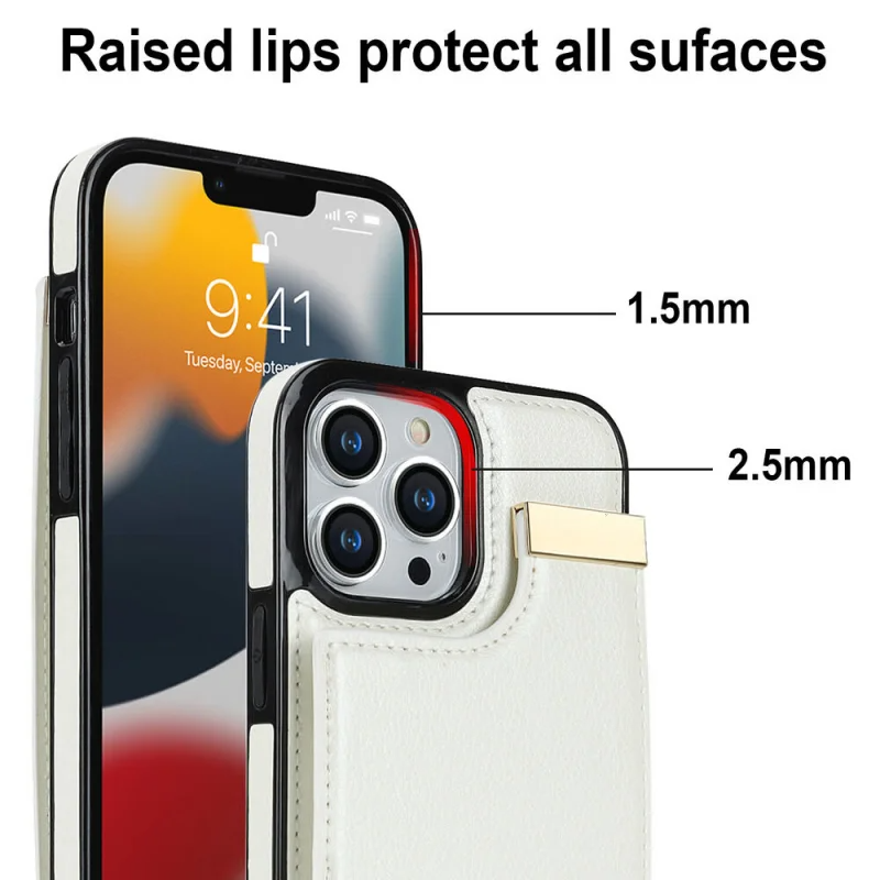 Luxury iPhone Case — Leather Wallet Cover with Card Holders, Kickstand Function, Full-Body Shockproof Protection in a Stylish Functional Design