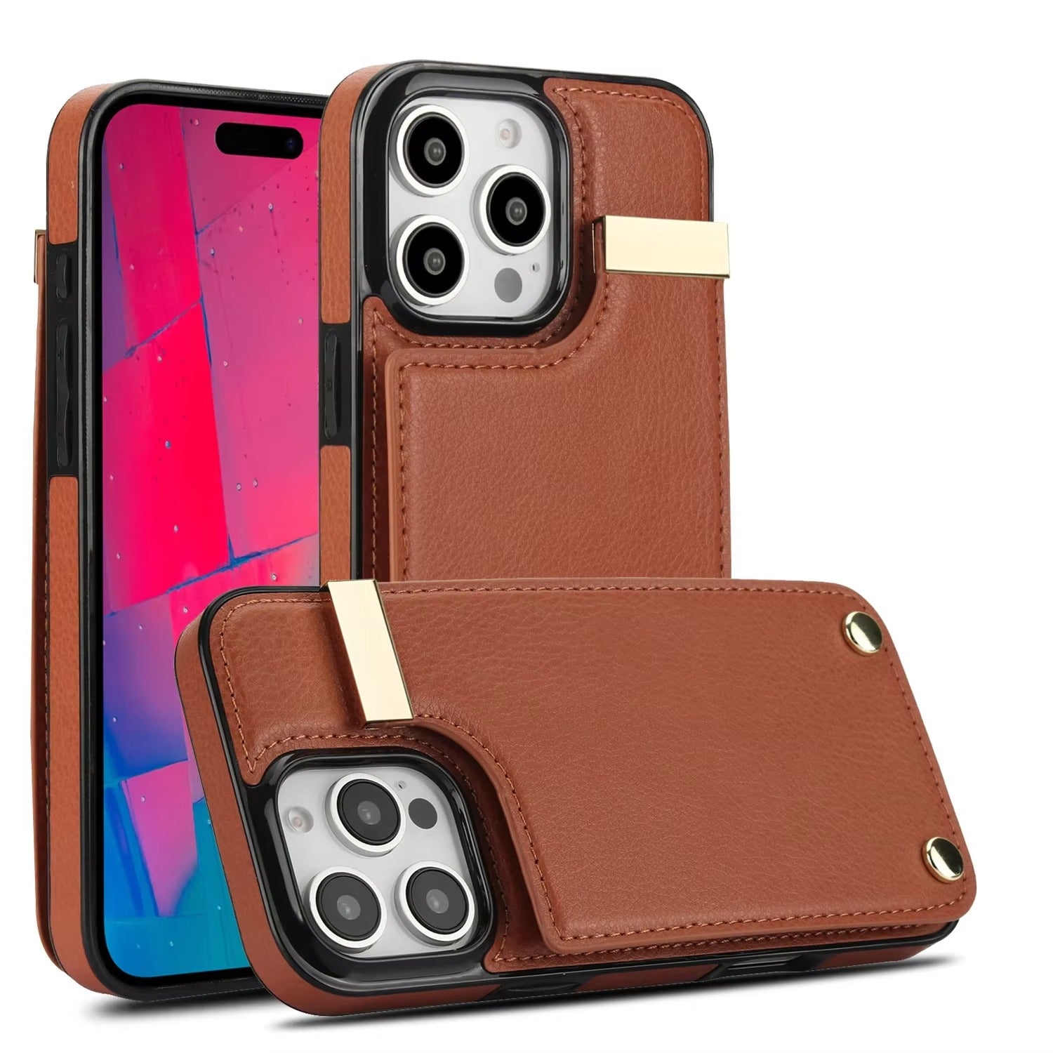 Luxury iPhone Case — Leather Wallet Cover with Card Holders, Kickstand Function, Full-Body Shockproof Protection in a Stylish Functional Design