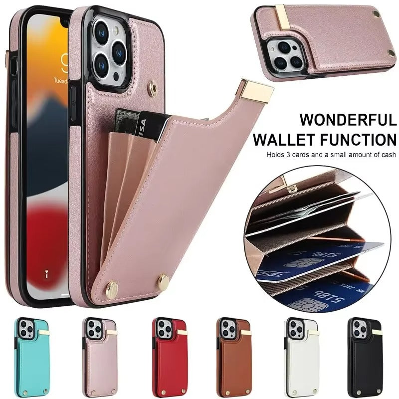 Luxury iPhone Case — Leather Wallet Cover with Card Holders, Kickstand Function, Full-Body Shockproof Protection in a Stylish Functional Design