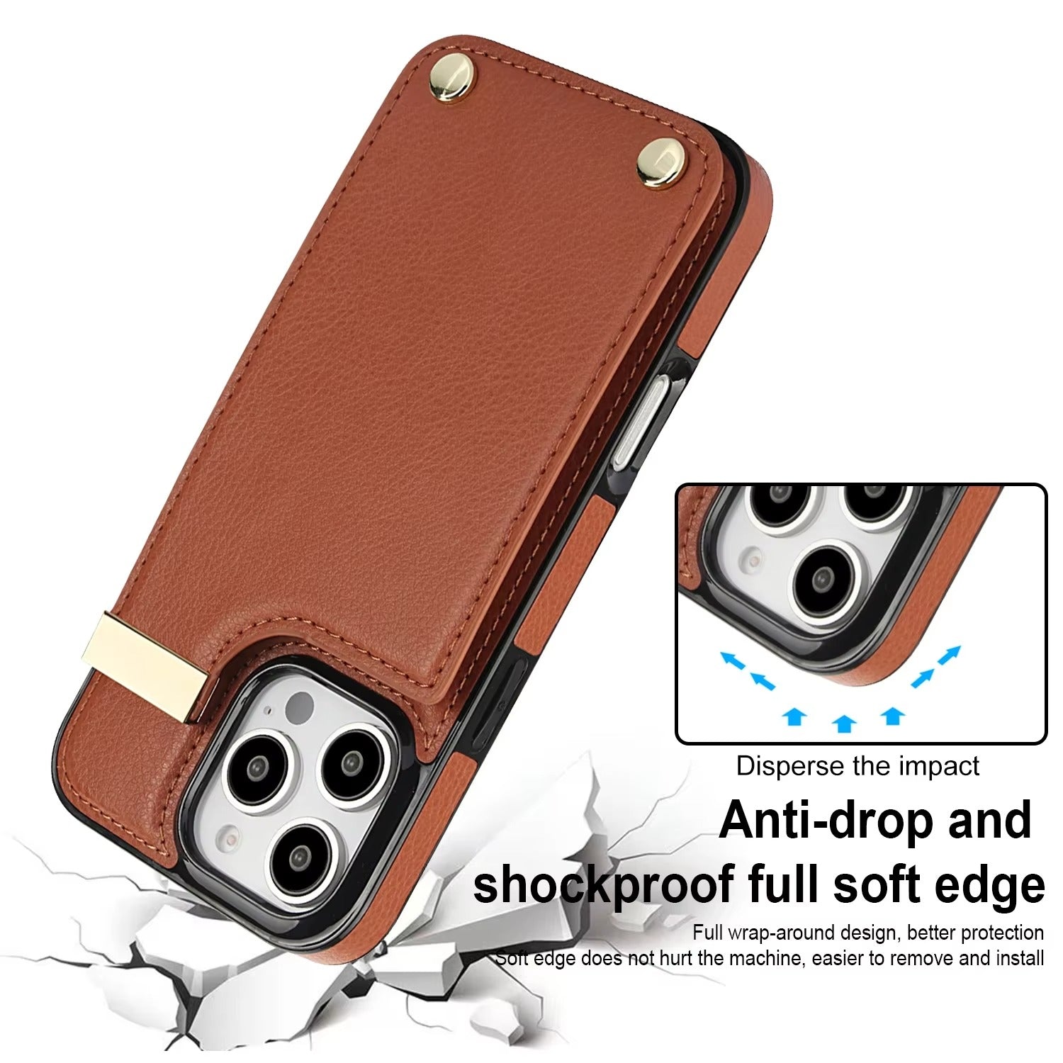 Luxury iPhone Case — Leather Wallet Cover with Card Holders, Kickstand Function, Full-Body Shockproof Protection in a Stylish Functional Design