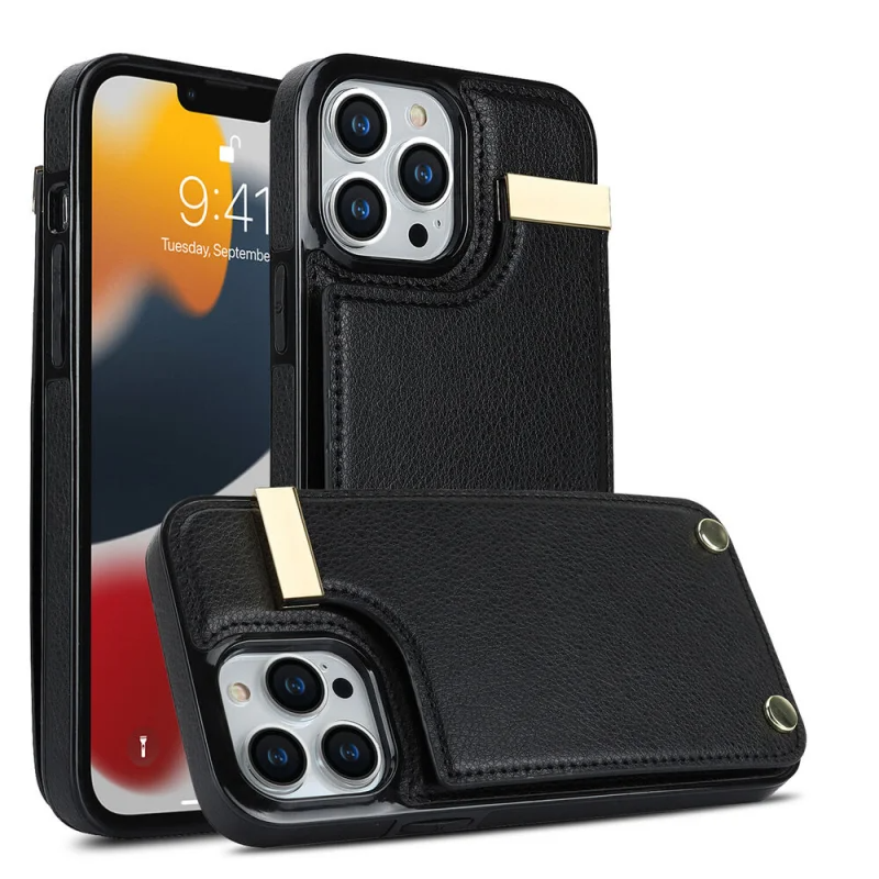 Luxury iPhone Case — Leather Wallet Cover with Card Holders, Kickstand Function, Full-Body Shockproof Protection in a Stylish Functional Design