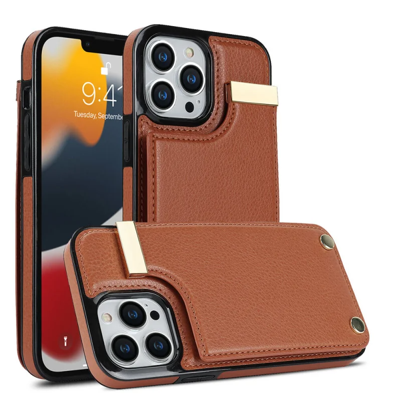 Luxury iPhone Case — Leather Wallet Cover with Card Holders, Kickstand Function, Full-Body Shockproof Protection in a Stylish Functional Design