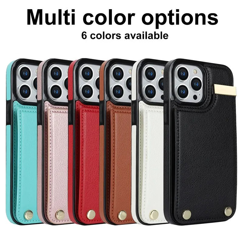Luxury iPhone Case — Leather Wallet Cover with Card Holders, Kickstand Function, Full-Body Shockproof Protection in a Stylish Functional Design