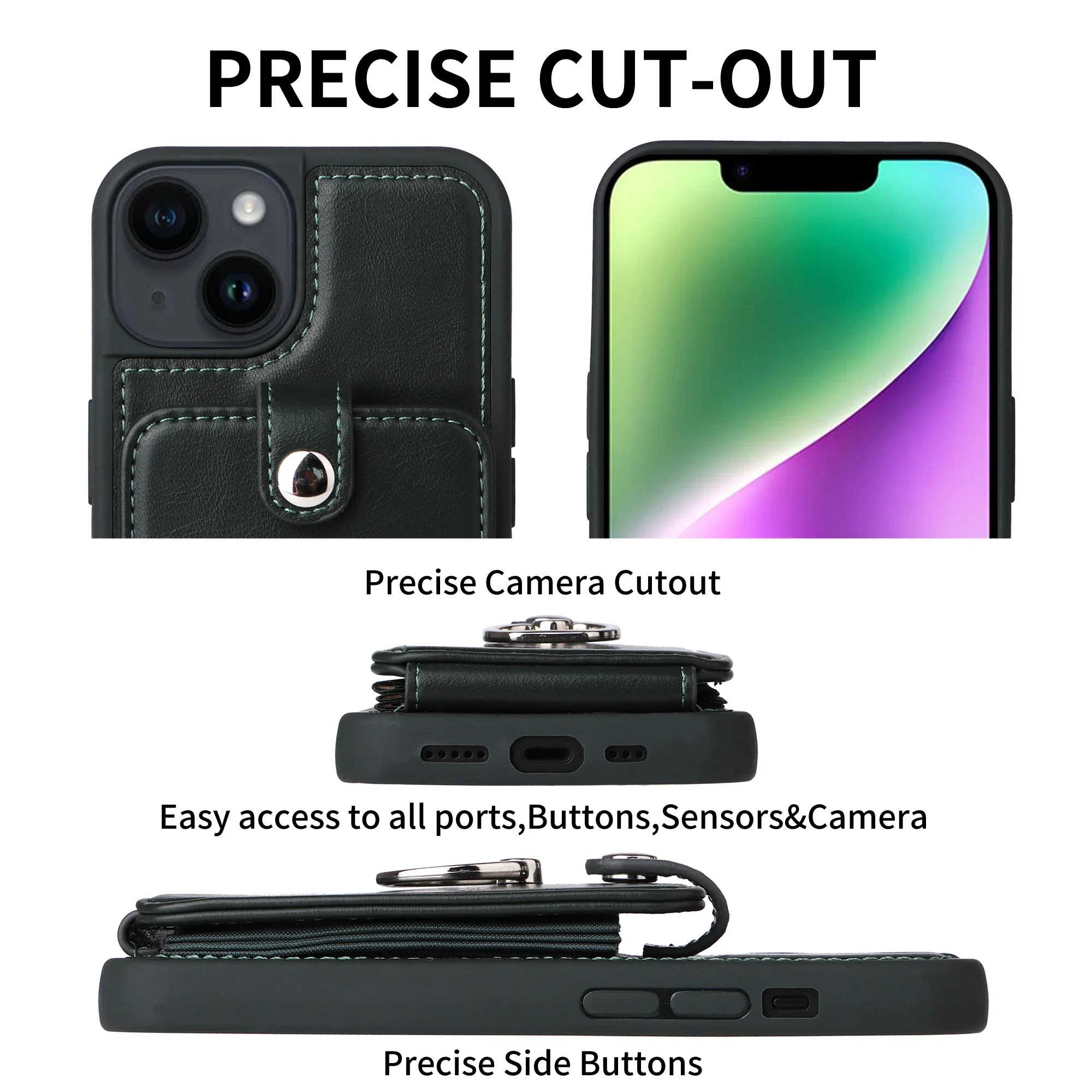 Luxury iPhone Case — Leather Wallet Cover with Ring Holder, Card Slot Design, Shockproof Protection and Anti-Fingerprint Scratch-Resistant Non-Slip Finish