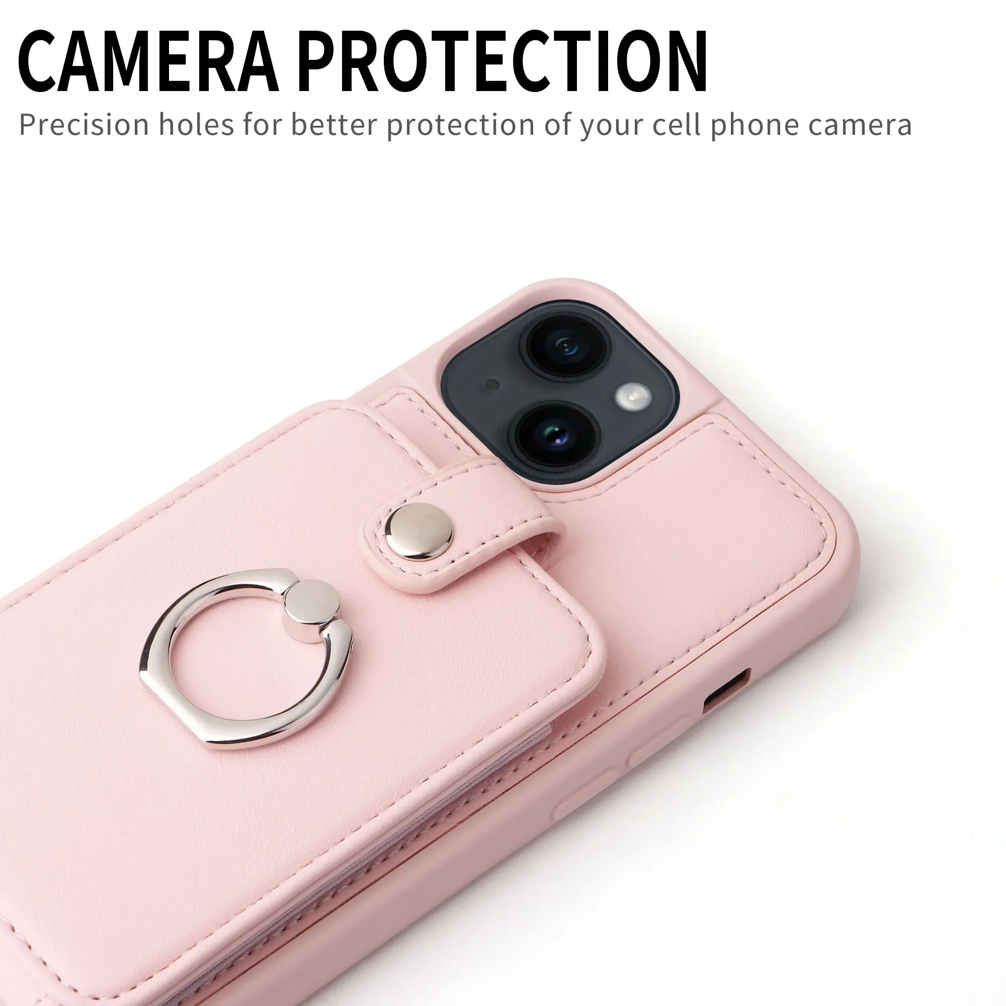 Luxury iPhone Case — Leather Wallet Cover with Ring Holder, Card Slot Design, Shockproof Protection and Anti-Fingerprint Scratch-Resistant Non-Slip Finish