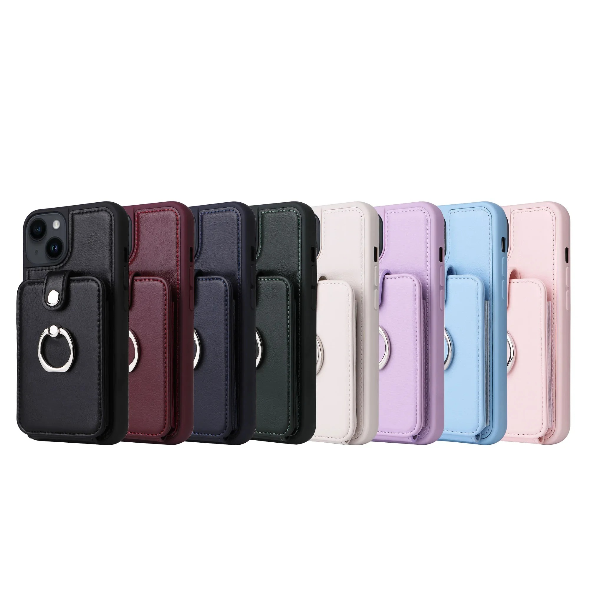 Luxury iPhone Case — Leather Wallet Cover with Ring Holder, Card Slot Design, Shockproof Protection and Anti-Fingerprint Scratch-Resistant Non-Slip Finish