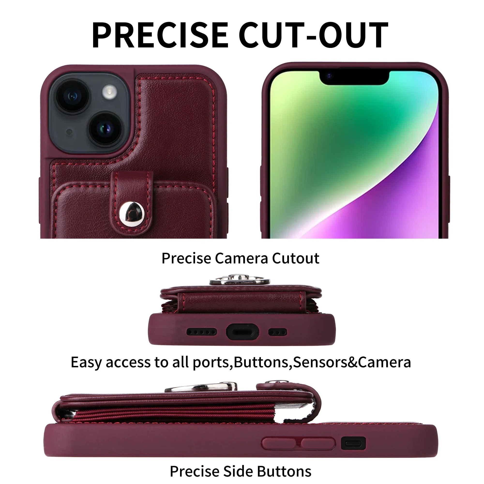 Luxury iPhone Case — Leather Wallet Cover with Ring Holder, Card Slot Design, Shockproof Protection and Anti-Fingerprint Scratch-Resistant Non-Slip Finish