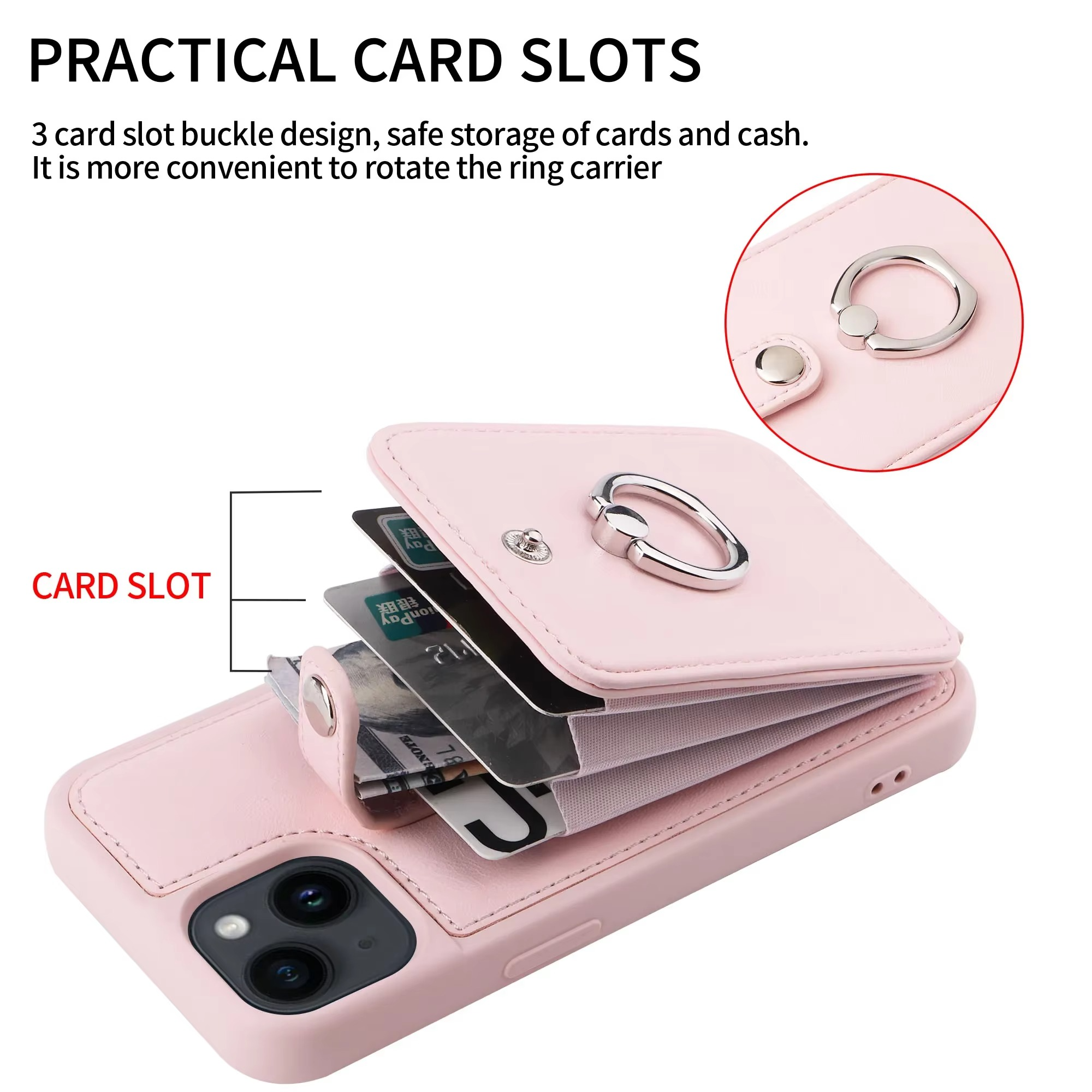 Luxury iPhone Case — Leather Wallet Cover with Ring Holder, Card Slot Design, Shockproof Protection and Anti-Fingerprint Scratch-Resistant Non-Slip Finish