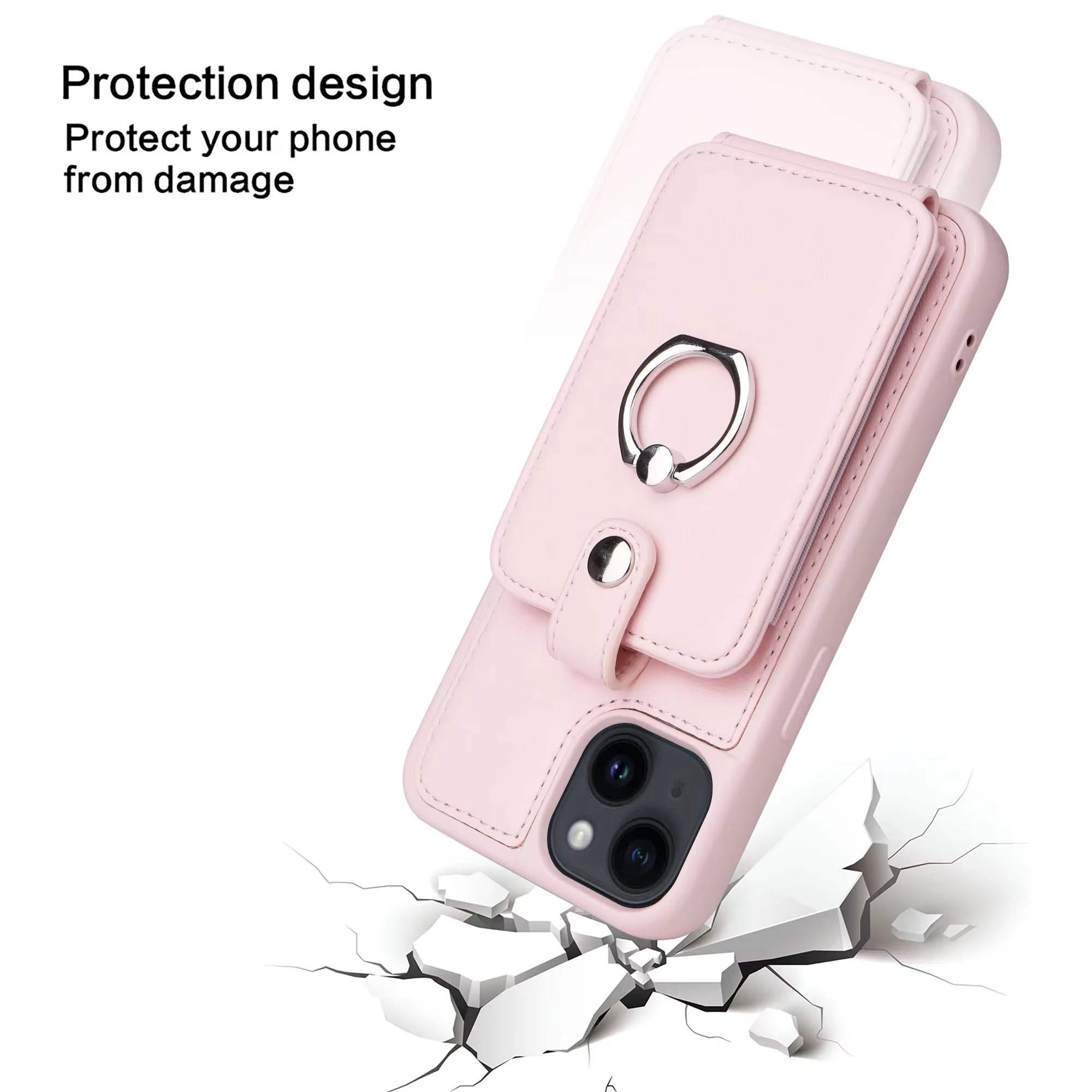 Luxury iPhone Case — Leather Wallet Cover with Ring Holder, Card Slot Design, Shockproof Protection and Anti-Fingerprint Scratch-Resistant Non-Slip Finish